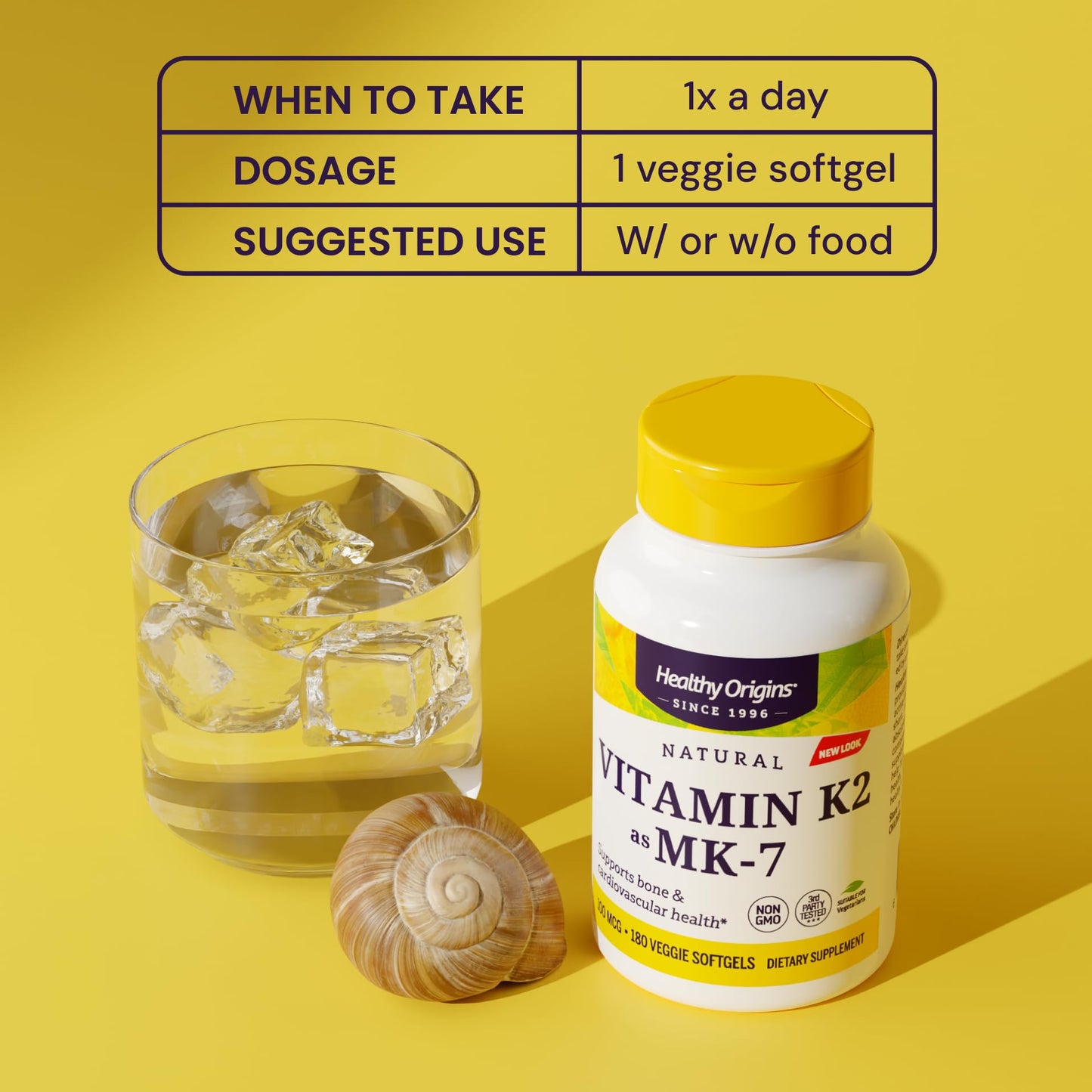 Healthy Origins Vitamin K2 100 mcg MK-7 – Non-GMO, Gluten Free, Bone & Cardiovascular Support | 180 Veggie Gels