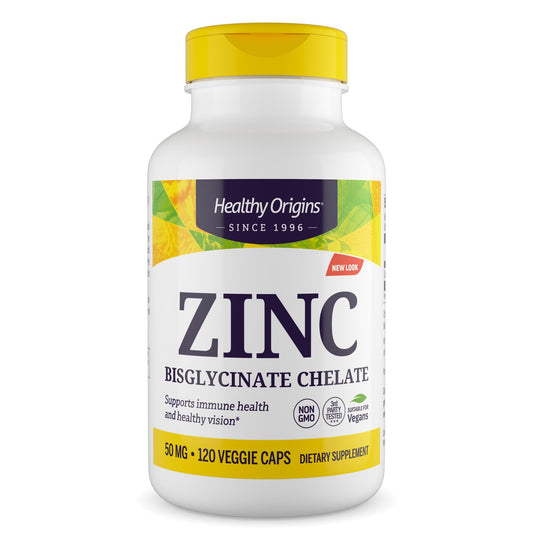 Healthy Origins Zinc Bisglycinate Chelate 50 Mg - Immune Support, 120 Veggie Caps BritishVita | Premium UK Vitamins & Wellness Supplements