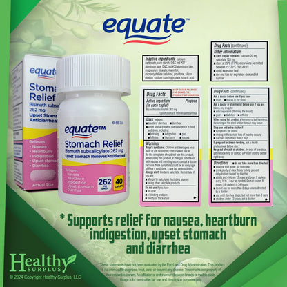 Healthy Surplus Stomach Relief - Bismuth Subsalicylate 262 mg, 40 Caplets