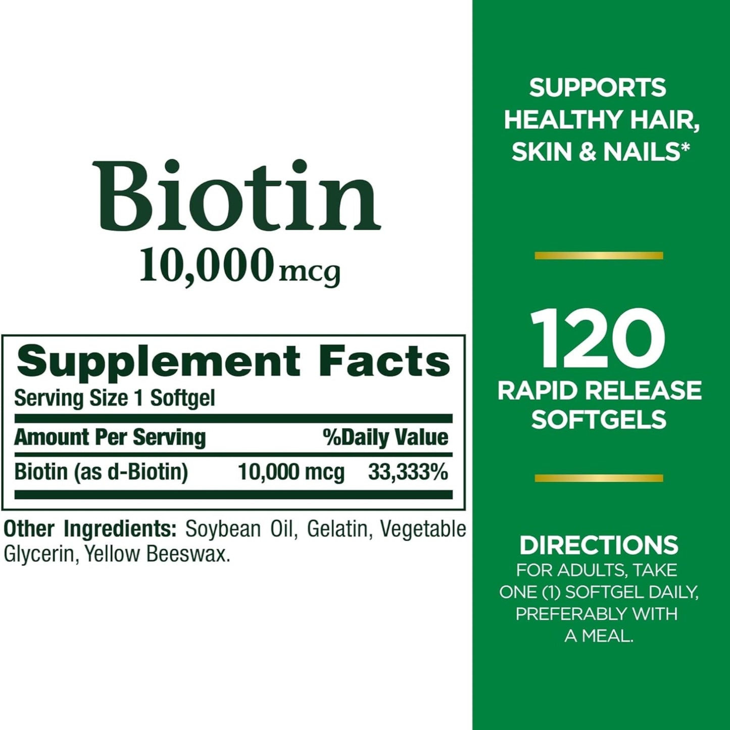 Nature's Bounty Biotin 10000 mcg – Hair, Skin & Nails | 120 Ct
