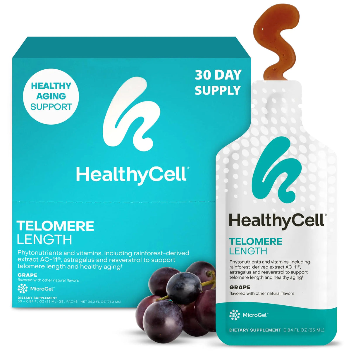 HealthyCell Telomere Length Supplement – AC-11, Astragalus & Resveratrol | 30 Grape Gel Packs BritishVita | Premium UK Vitamins & Wellness Supplements