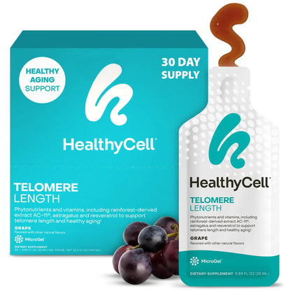 HealthyCell Telomere Length Supplement – AC-11, Astragalus & Resveratrol | 30 Grape Gel Packs BritishVita | Premium UK Vitamins & Wellness Supplements