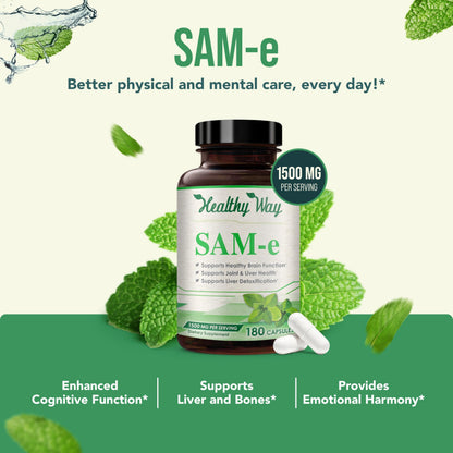 HealthyWayRx 1500mg SAM-e Supplement | High-Strength S-Adenosyl-L-Methionine for Brain, Mood & Liver Support