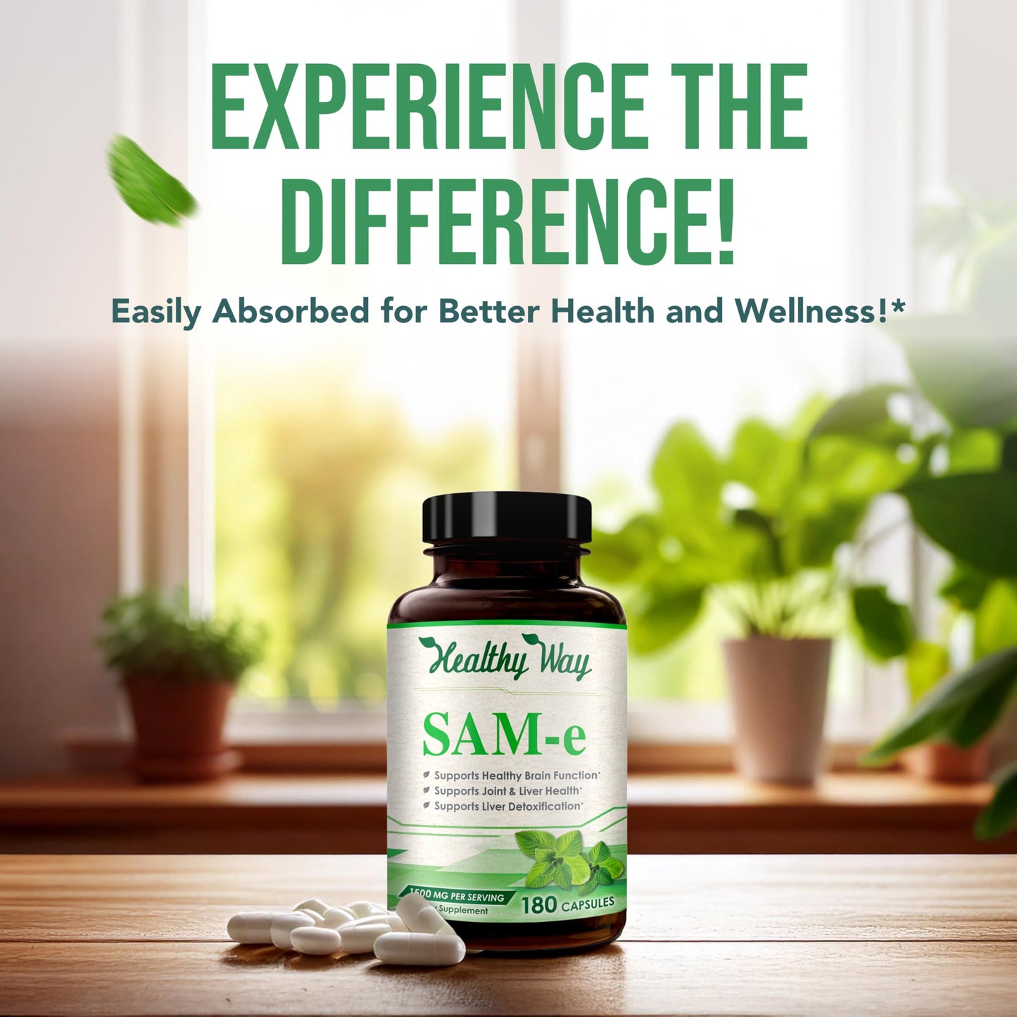 HealthyWayRx 1500mg SAM-e Supplement | High-Strength S-Adenosyl-L-Methionine for Brain, Mood & Liver Support