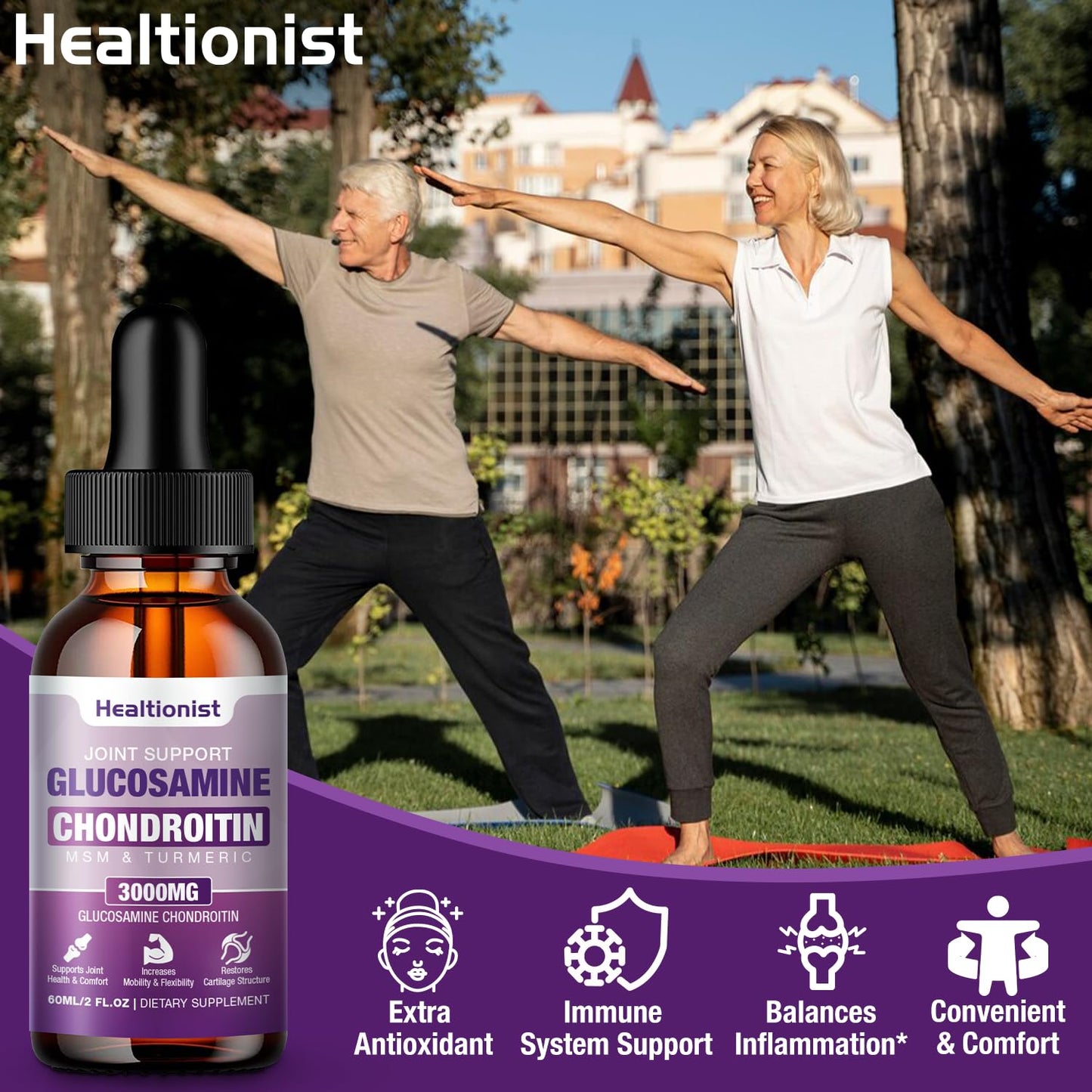 Healtionist 2 Pack Glucosamine Chondroitin MSM Liquid Drops - Extra Strength Joint Support (4 oz)