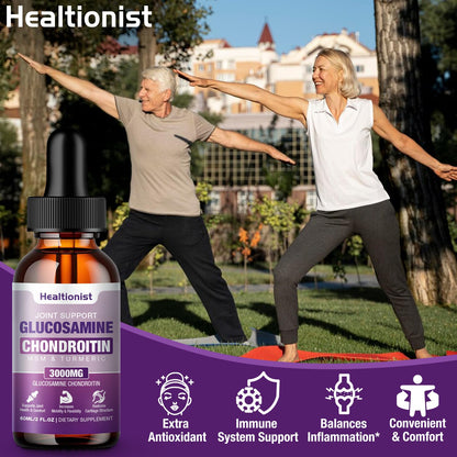 Healtionist 2 Pack Glucosamine Chondroitin MSM Liquid Drops - Extra Strength Joint Support (4 oz)