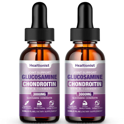 Healtionist 2 Pack Glucosamine Chondroitin MSM Liquid Drops - Extra Strength Joint Support (4 oz)