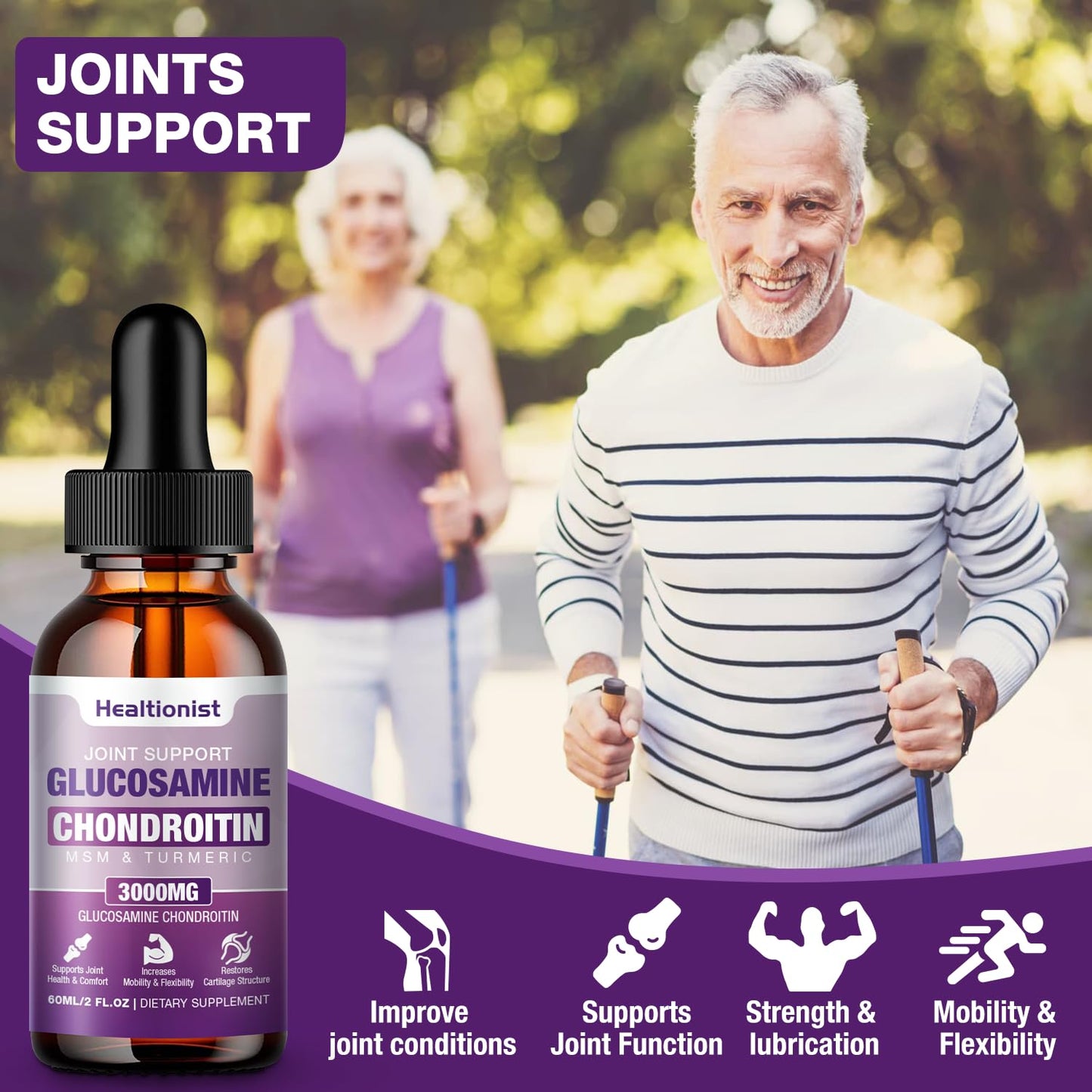 Healtionist 2 Pack Glucosamine Chondroitin MSM Liquid Drops - Extra Strength Joint Support (4 oz)
