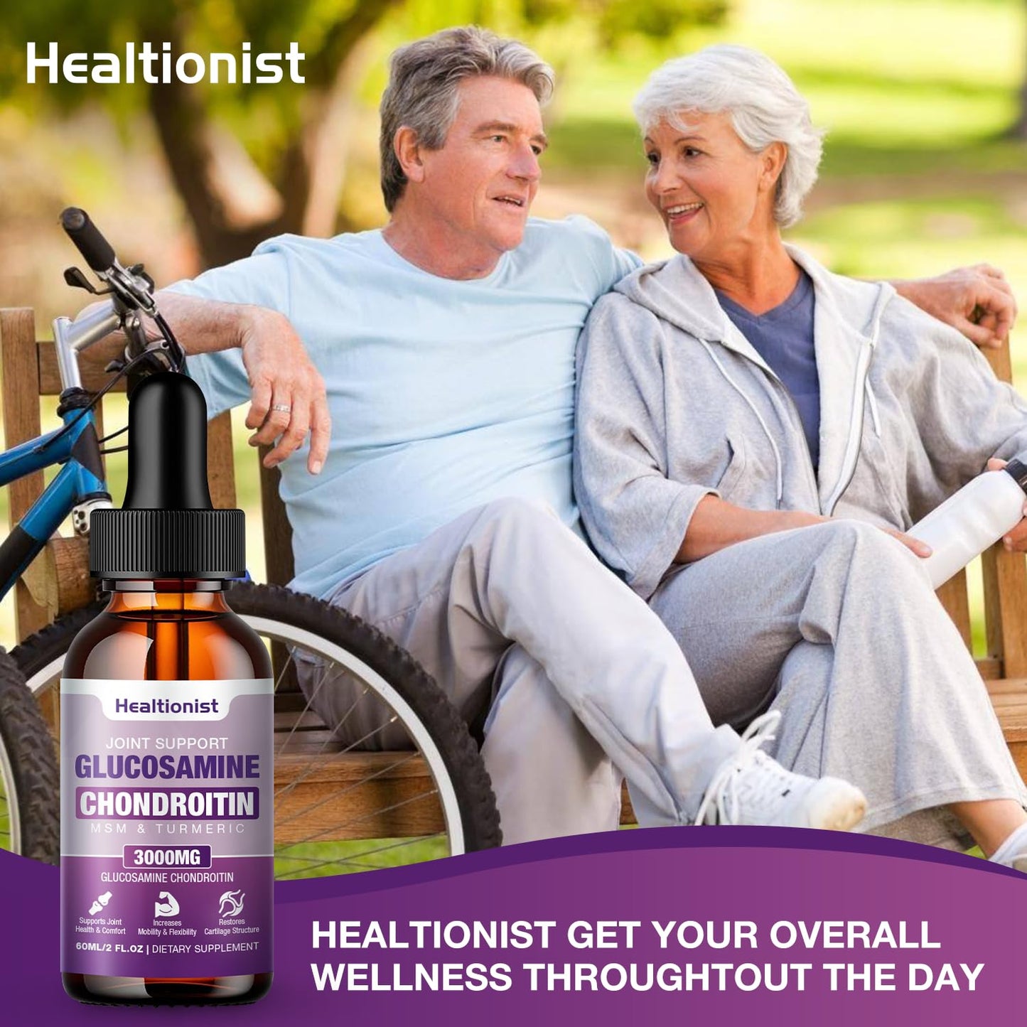 Healtionist 2 Pack Glucosamine Chondroitin MSM Liquid Drops - Extra Strength Joint Support (4 oz)