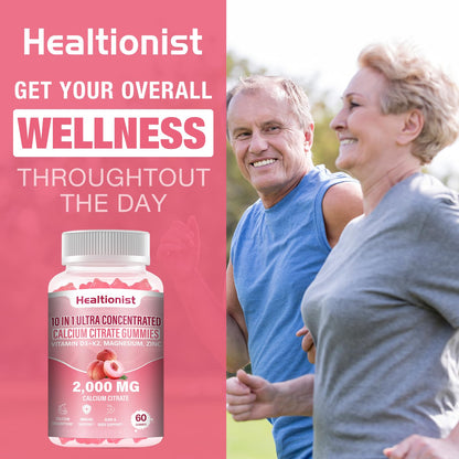 Healtionist 2000mg Calcium Citrate Gummies – D3 & K2, Peach Flavor