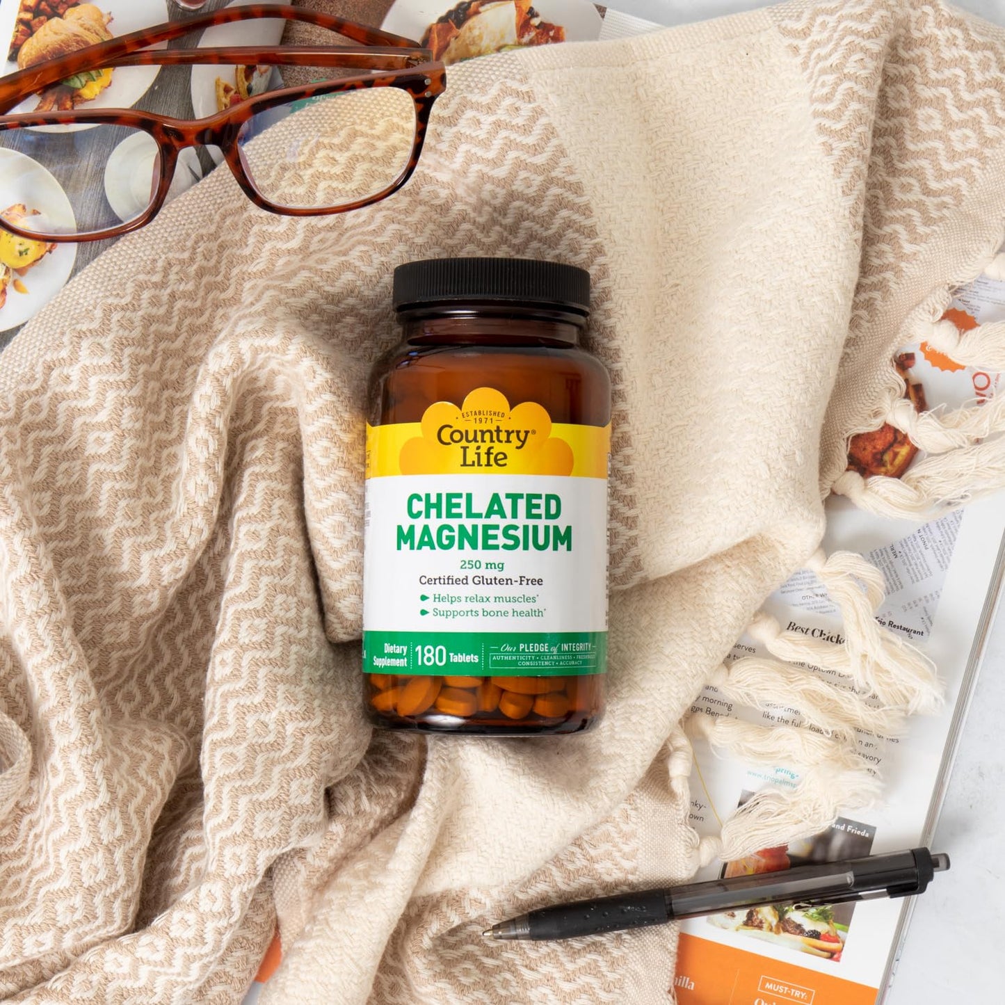 Country Life Chelated Magnesium 250mg - Supports Heart, Bone & Muscle Health | Vegan-Friendly, Gluten-Free