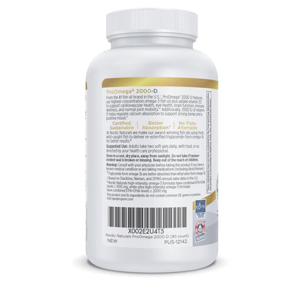 Nordic Naturals ProOmega 2000-D Lemon - 90 Soft Gels, 2150 mg Omega-3 + 1000 IU Vitamin D3