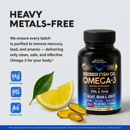 Omega 3 Fish Oil 3600 mg | EPA & DHA, Lemon Flavor, Made in USA