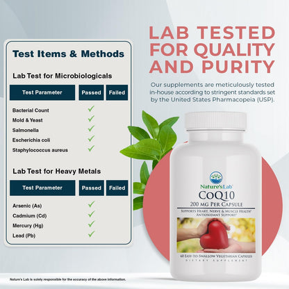 Nature's Lab CoQ10 200mg – Supports Heart, Nerve & Muscle Health* – 60 Count (2-Month Supply)