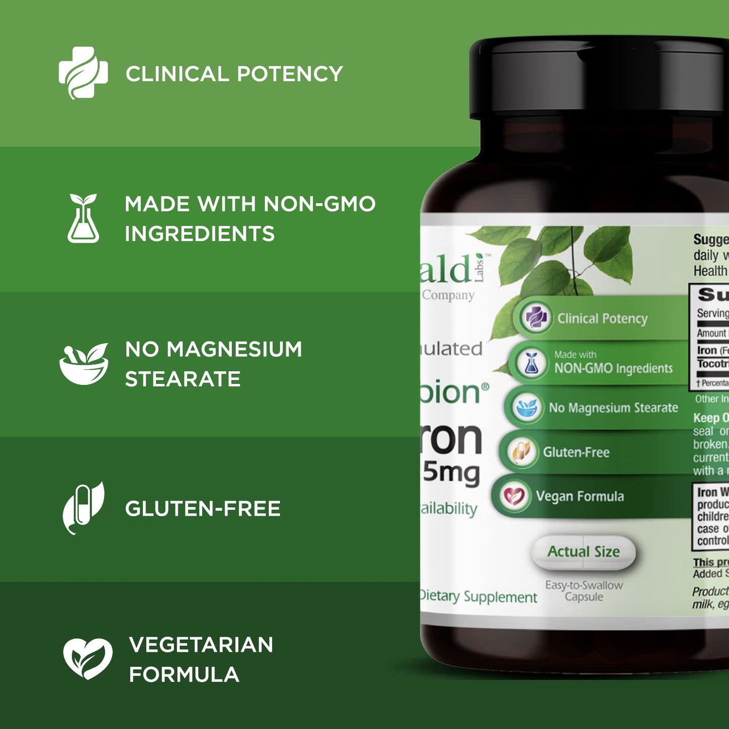 Emerald Labs Gentle Iron 25mg – Chelated Iron Supplement (120 Veg Capsules)
