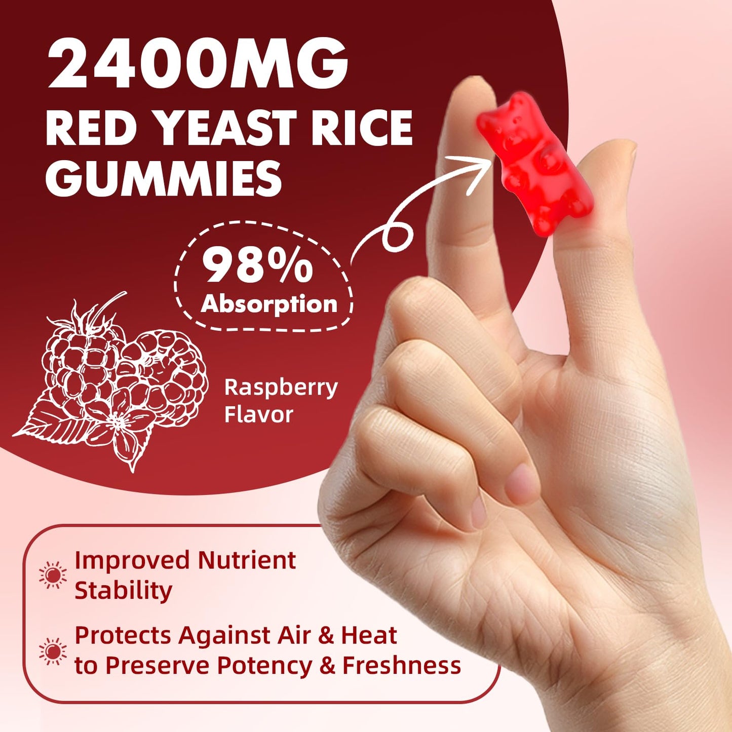 2 Pack Red Yeast Rice with CoQ10 Gummies - Sugar Free Raspberry Flavor, 120 Count