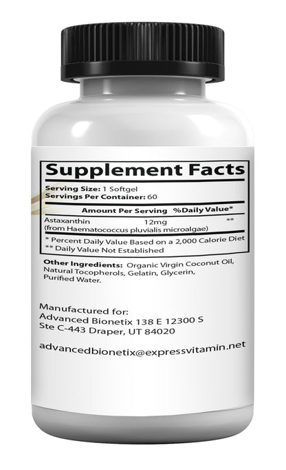 Advanced Bionetix AstaQuil Astaxanthin 12mg - 2 Pack, 120 Softgels
