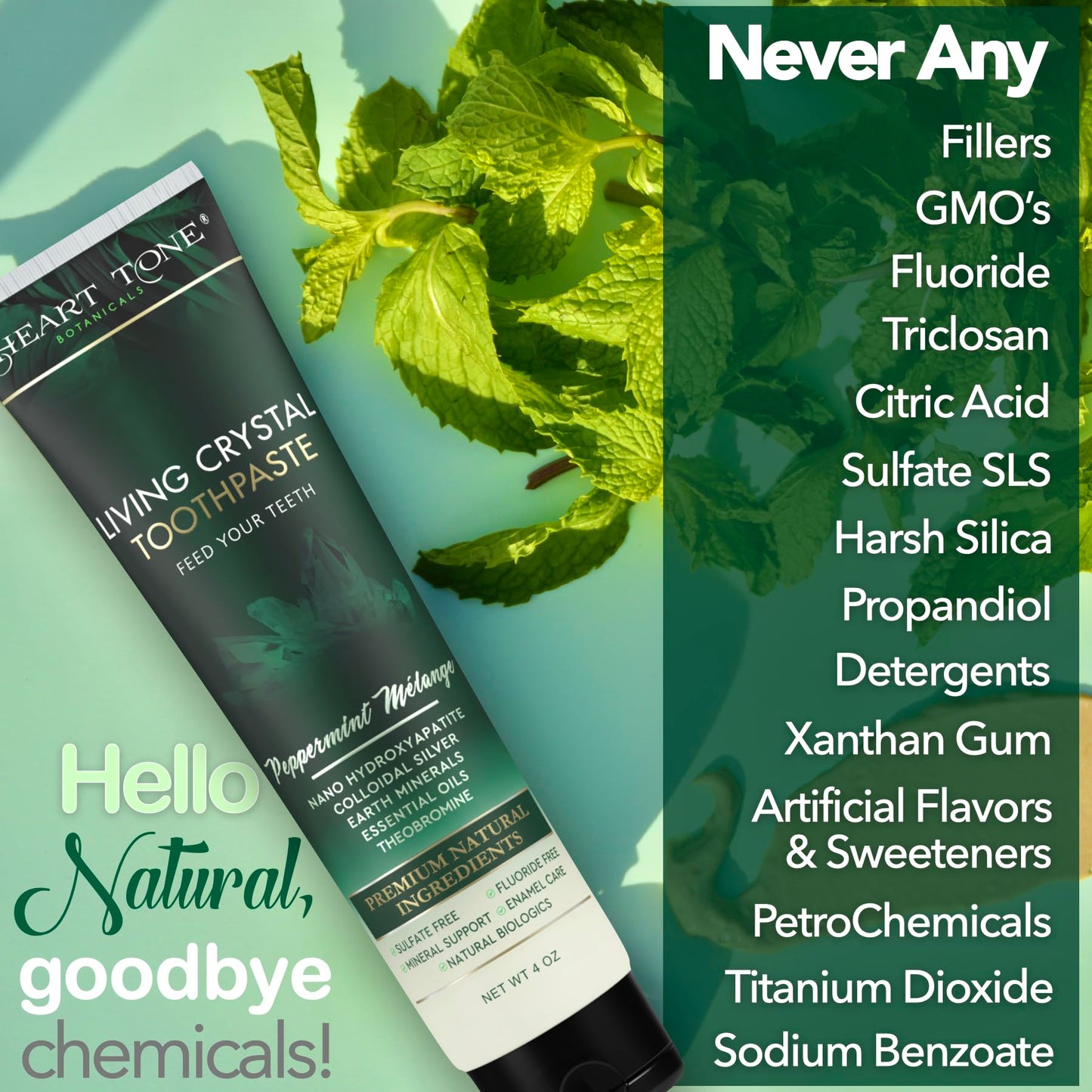 Heart Tone Botanicals Living Crystal Toothpaste - Fluoride Free & Remineralizing Nano Hydroxyapatite