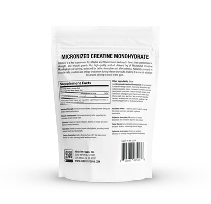 Hearthy Foods Creatine Monohydrate Micronized Powder 500g | 100 Servings, Unflavored