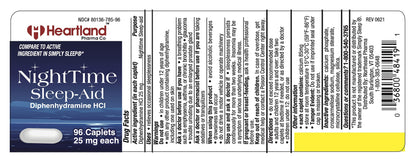 Heartland Pharma Diphenhydramine HCI 25mg Sleep Aid Caplets | 96 Count