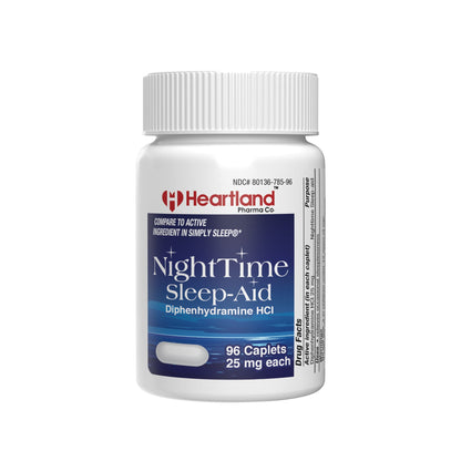 Heartland Pharma Diphenhydramine HCI 25mg Sleep Aid Caplets | 96 Count