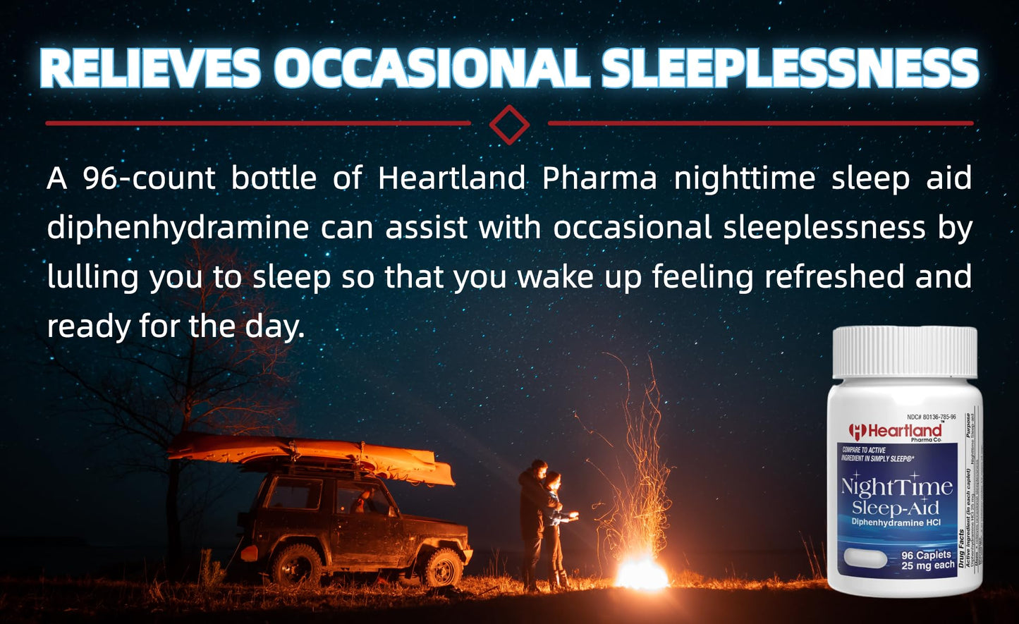 Heartland Pharma Diphenhydramine HCI 25mg Sleep Aid Caplets | 96 Count
