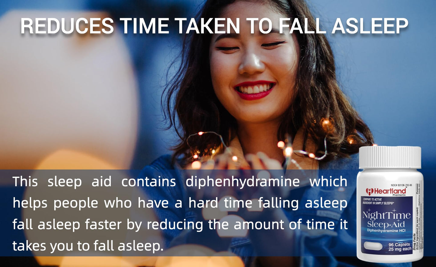 Heartland Pharma Diphenhydramine HCI 25mg Sleep Aid Caplets | 96 Count