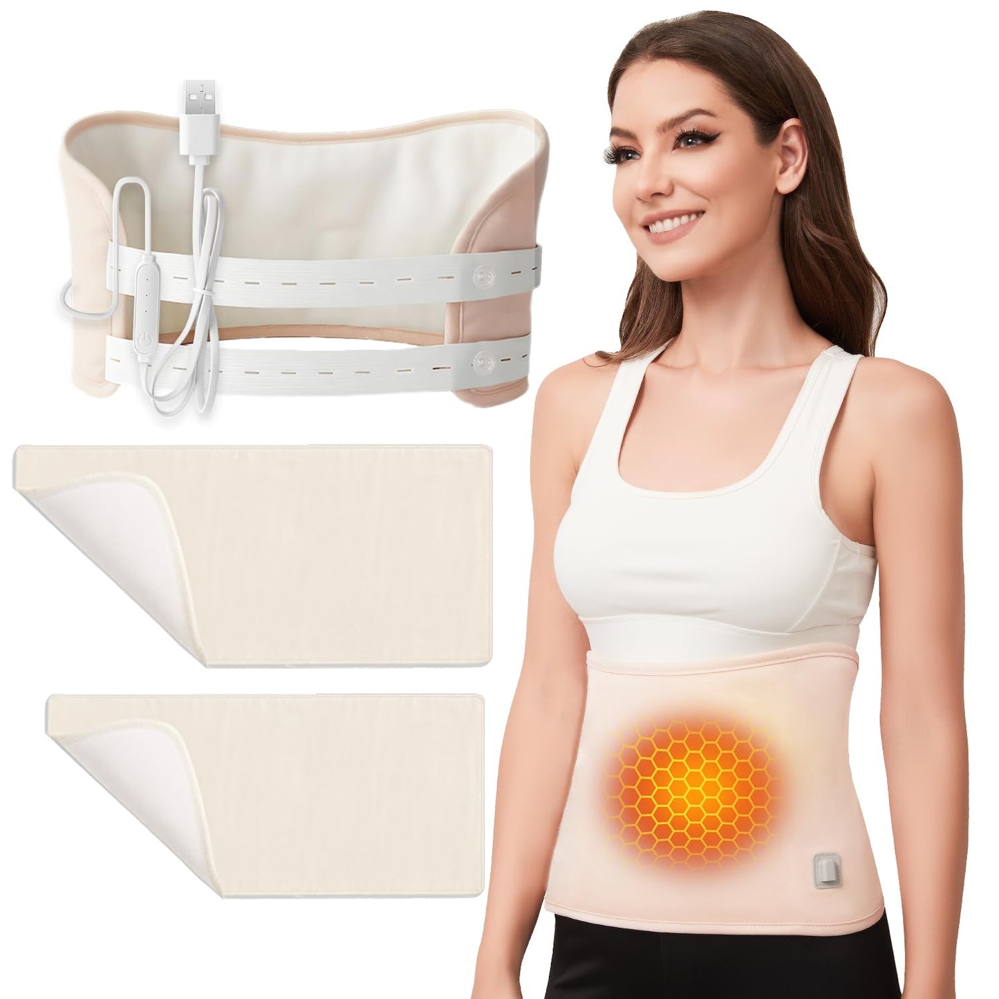 Heated Castor Oil Pack Wrap – Organic Cotton Heating Pad with Water-Repellent Pads