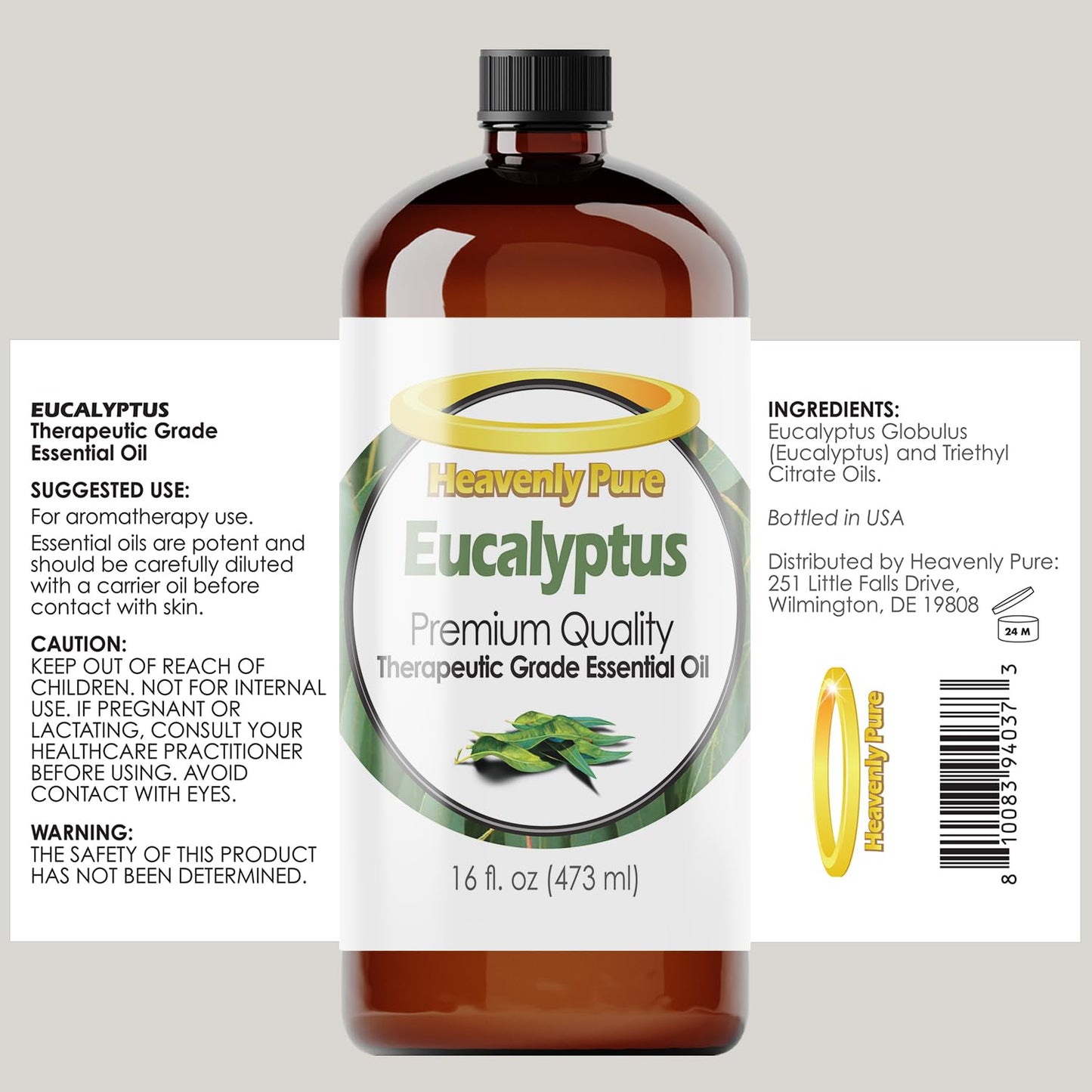Heavenly Pure Eucalyptus Essential Oil 16 oz | Large 473 ml Amber Bottle for Diffuser, Humidifier & Spray