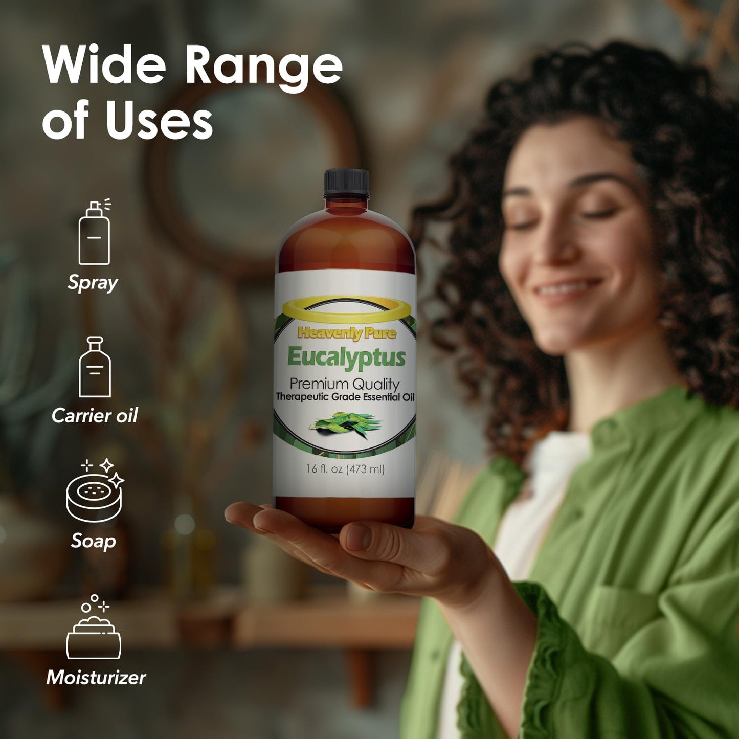 Heavenly Pure Eucalyptus Essential Oil 16 oz | Large 473 ml Amber Bottle for Diffuser, Humidifier & Spray