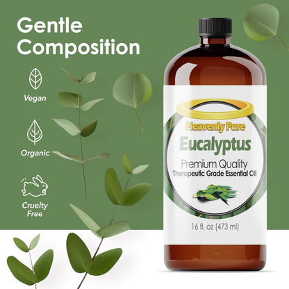Heavenly Pure Eucalyptus Essential Oil 16 oz | Large 473 ml Amber Bottle for Diffuser, Humidifier & Spray