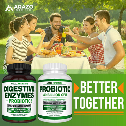 Arazo Nutrition Digestive Enzymes with Probiotics – Multi-Enzyme Digestive Supplement (120 Pills x 2 Pack)