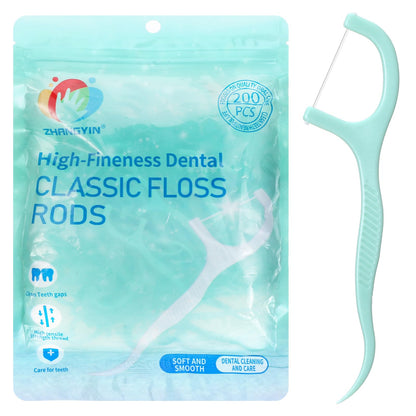 Heclia Dental Floss Picks Bulk – 200 Count Mint Flavor, Portable Light Green