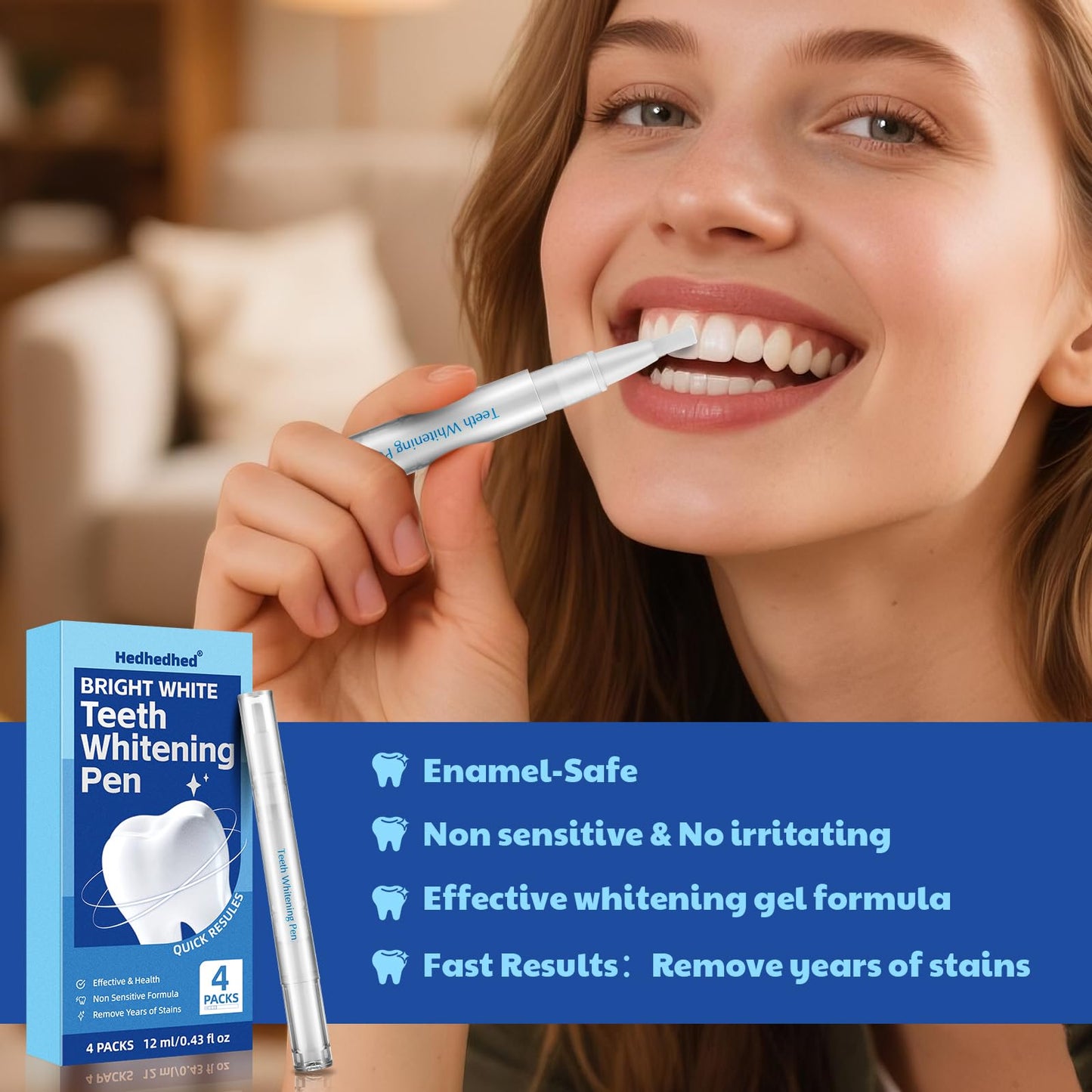 Hedhedhed Teeth Whitening Pen 4-Pack – No Sensitivity, Mint