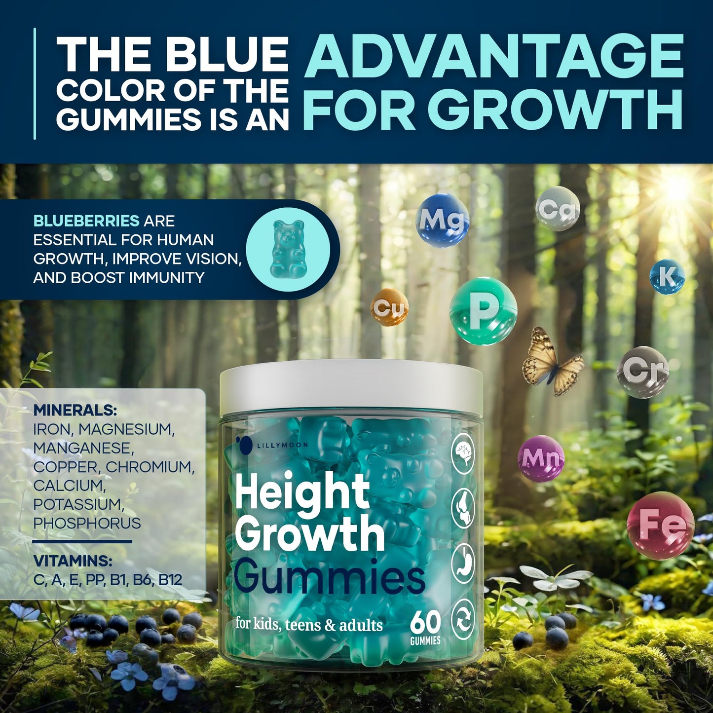Height Growth Gummies – Multivitamin Growth Support for Adults & Kids