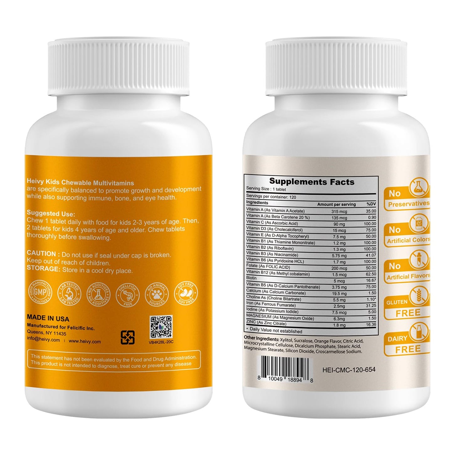 Heivy Children Multivitamin Chewable – 120 Tablets | Vitamin D3, C & B-Complex