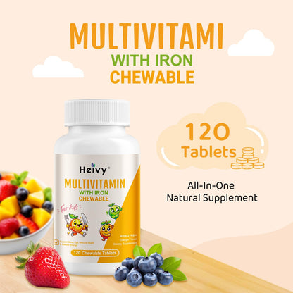 Heivy Children Multivitamin Chewable – 120 Tablets | Vitamin D3, C & B-Complex