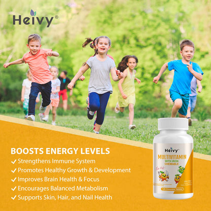 Heivy Children Multivitamin Chewable – 120 Tablets | Vitamin D3, C & B-Complex