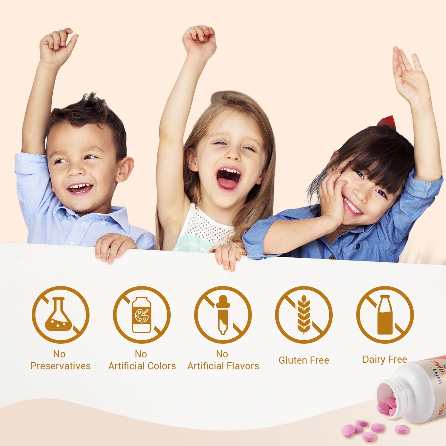 Heivy Children Multivitamin Chewable – 120 Tablets | Vitamin D3, C & B-Complex