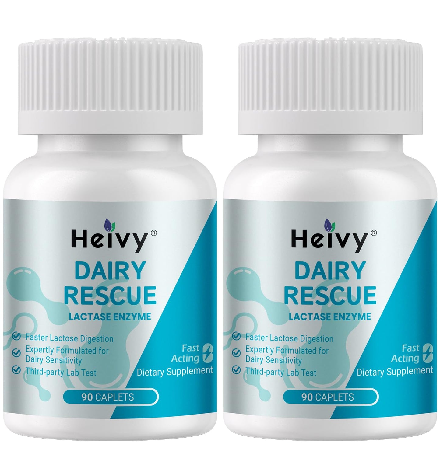 Heivy Lactase Enzyme 3000 FCC Dairy Relief – Fast Acting Lactose Pills, 90 Caplets, Made in USA (2 Pack)