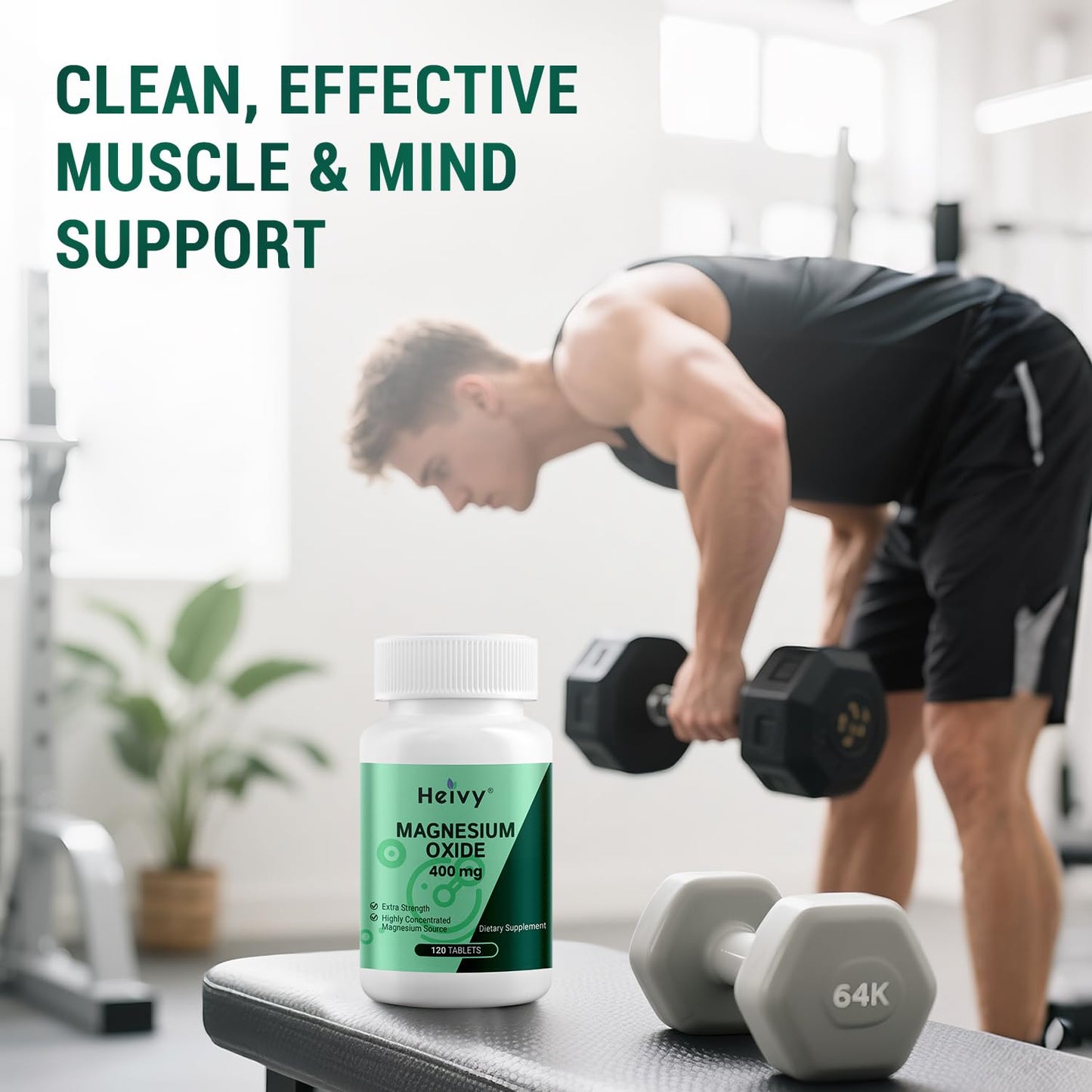 Heivy Magnesium Oxide 400mg – Magnesium Supplement for Muscle Recovery & Relaxation | Vegan, Gluten-Free, Made in USA