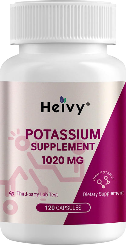 Heivy Potassium Supplement 1020 mg | Electrolyte Balance & Heart Health | 120 Veggie Capsules