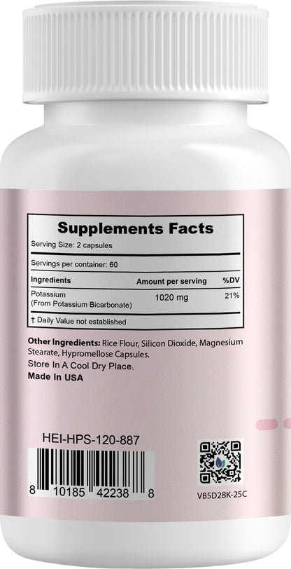 Heivy Potassium Supplement 1020 mg | Electrolyte Balance & Heart Health | 120 Veggie Capsules