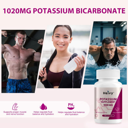 Heivy Potassium Supplement 1020 mg | Electrolyte Balance & Heart Health | 120 Veggie Capsules