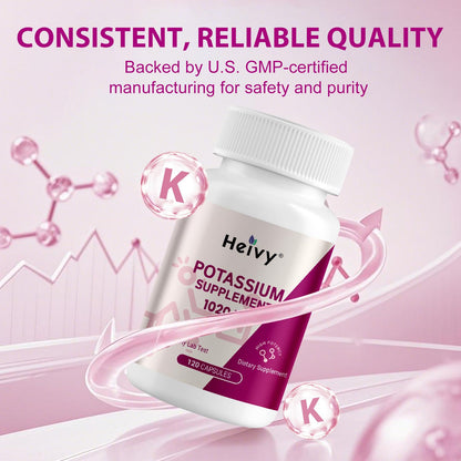 Heivy Potassium Supplement 1020 mg | Electrolyte Balance & Heart Health | 120 Veggie Capsules