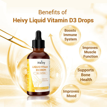 Heivy Vitamin D Drops 4000 IU (100 mcg) – D3 for Bone Health | Pineapple Flavor | Made in USA | 60 Servings