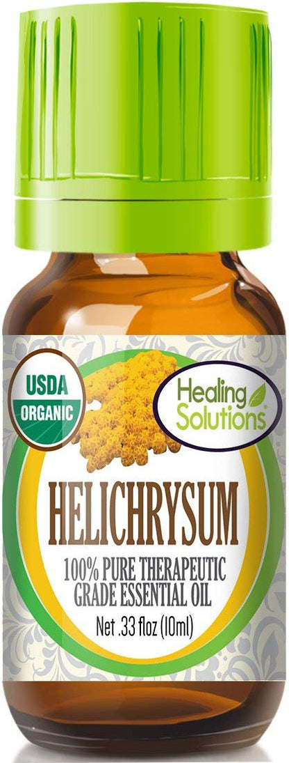 Healing Solutions Helichrysum Essential Oil – Organic, Undiluted, 0.33 fl oz (10 ml) for Skin, Diffuser & Aromatherapy