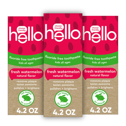 Hello Fresh Watermelon Fluoride Free Kids Toothpaste – 3 Pack, 4.2 oz Tubes
