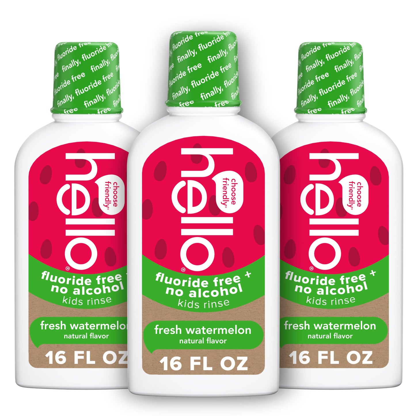 Hello Natural Watermelon Kids Mouthwash - Fluoride Free, Alcohol Free, SLS Free, Vegan (16 oz x3)