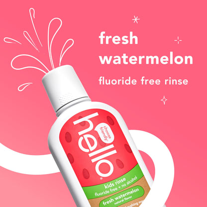 Hello Natural Watermelon Kids Mouthwash - Fluoride Free, Alcohol Free, SLS Free, Vegan (16 oz x3)